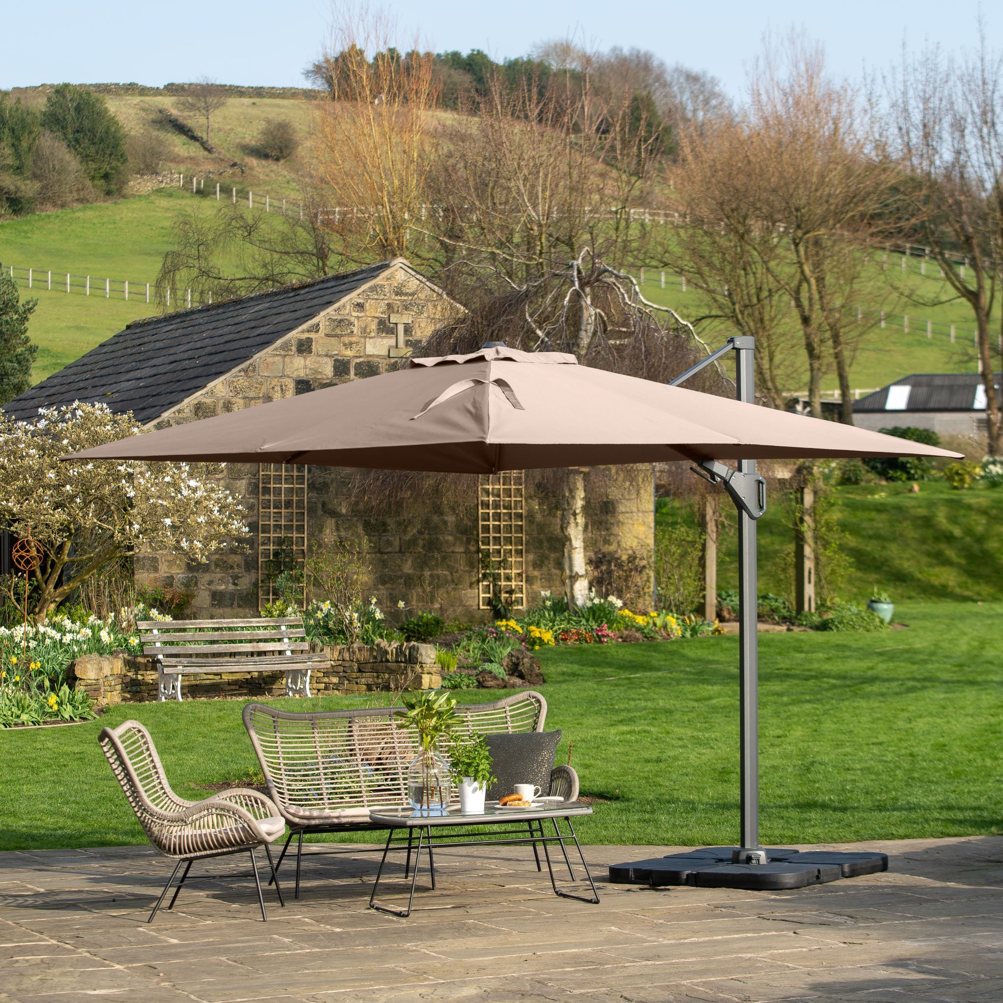 Challenger T2 3.5m x 2.6m Rectangular Cantilever Parasol in Taupe