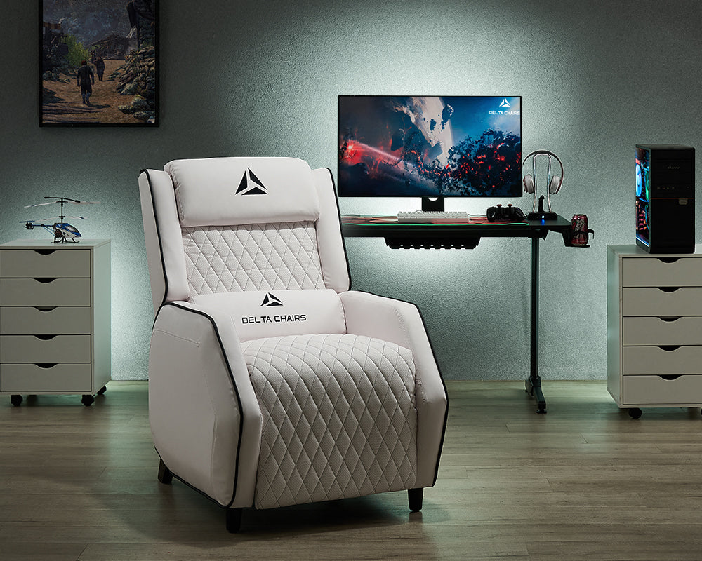 Delta Gaming Recliner Armchair with Footrest Office, Desk, Computer Chair for Gaming, White with Black Trim