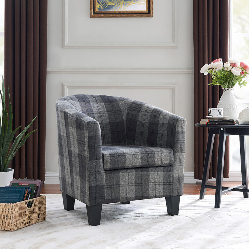 Canberra Accent Tub Chair, Grey Tartan Fabric