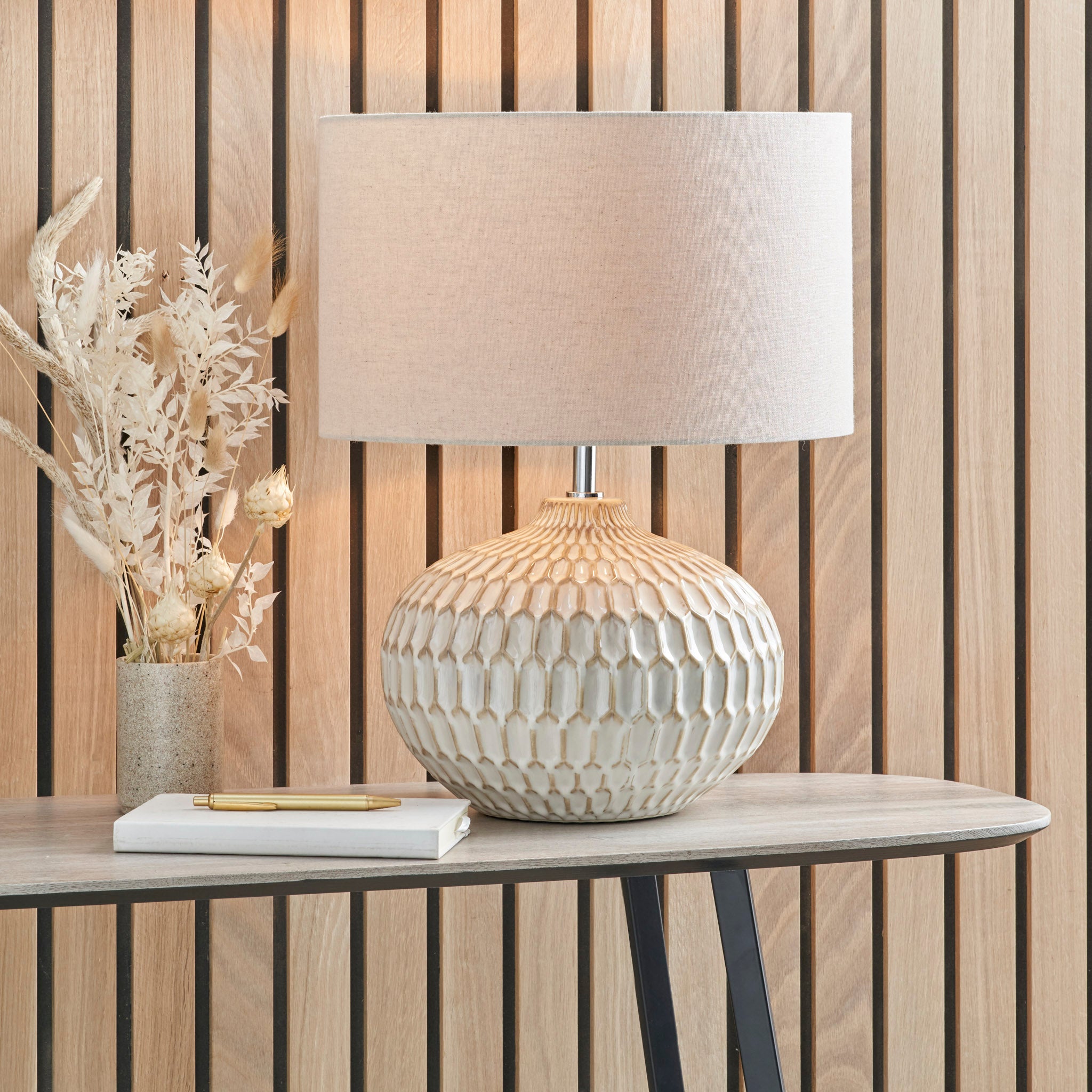 Cassius Warm White Textured Glazed Ceramic Table Lamp