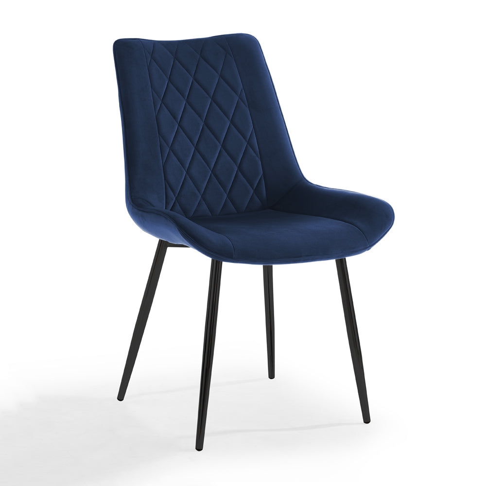 Almeria Velvet Dining Chair Set of 2, Blue with Black Legs