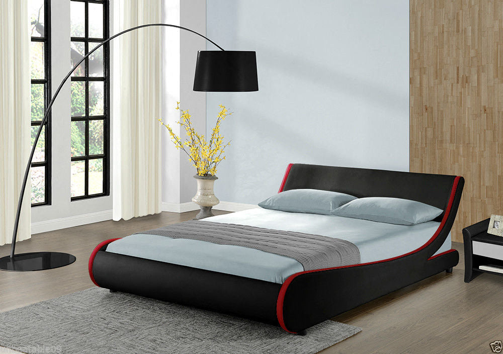 Galactic Leather King Bed Frame, Black & Red