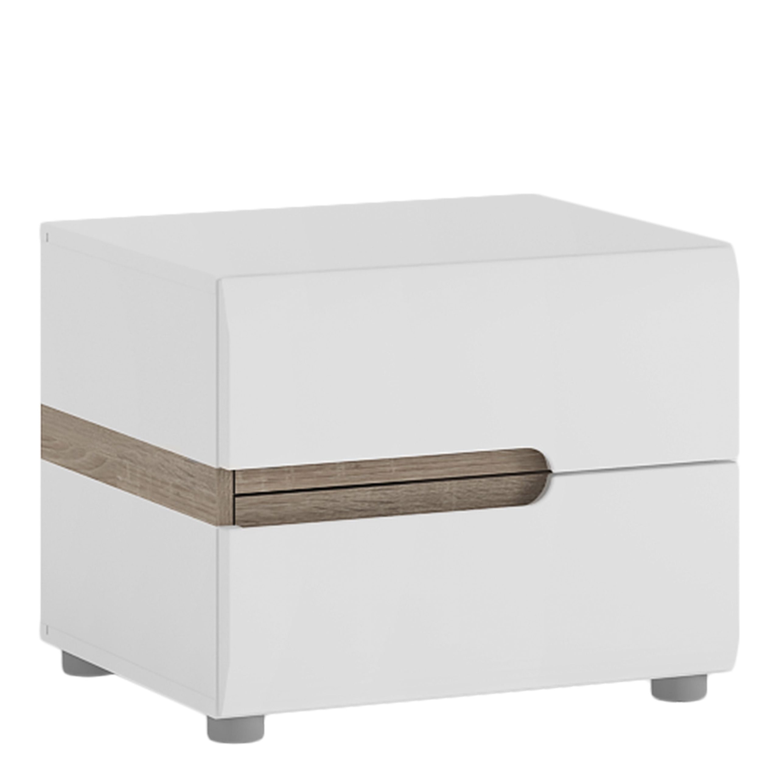 Chelsea Wooden 2 Drawer Bedside in White with Truffle Oak Trim