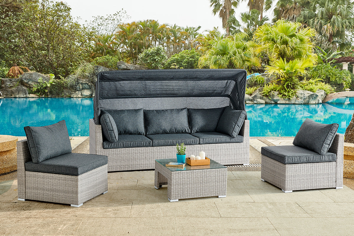 Rhodes Modular Sunbed Garden Sofa Set, Grey