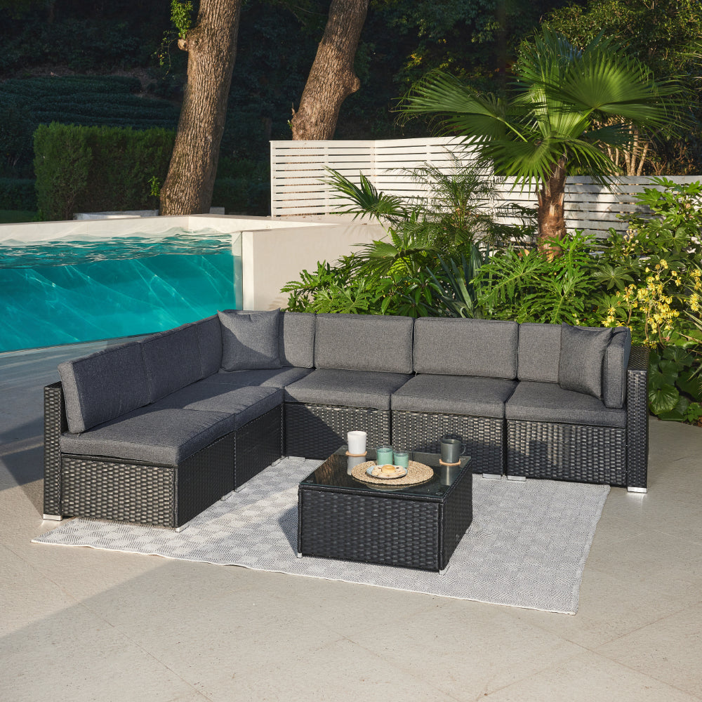 Catina Modular Corner Rattan Garden Sofa Set, Black