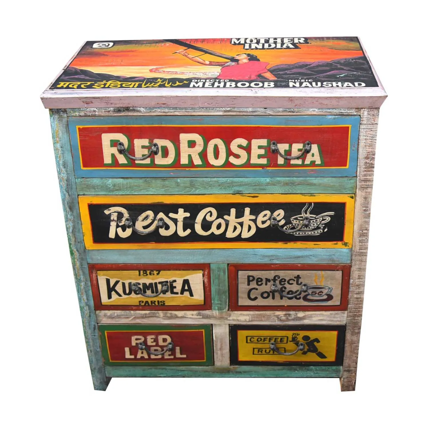 Carnival Colourful Hand Painted Retro 4 Over 2 Chest of Drawers