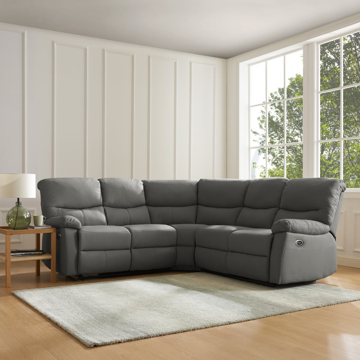 Benton 5 Seater Corner Electric Recliner Sofa, Dark Grey Faux Leather