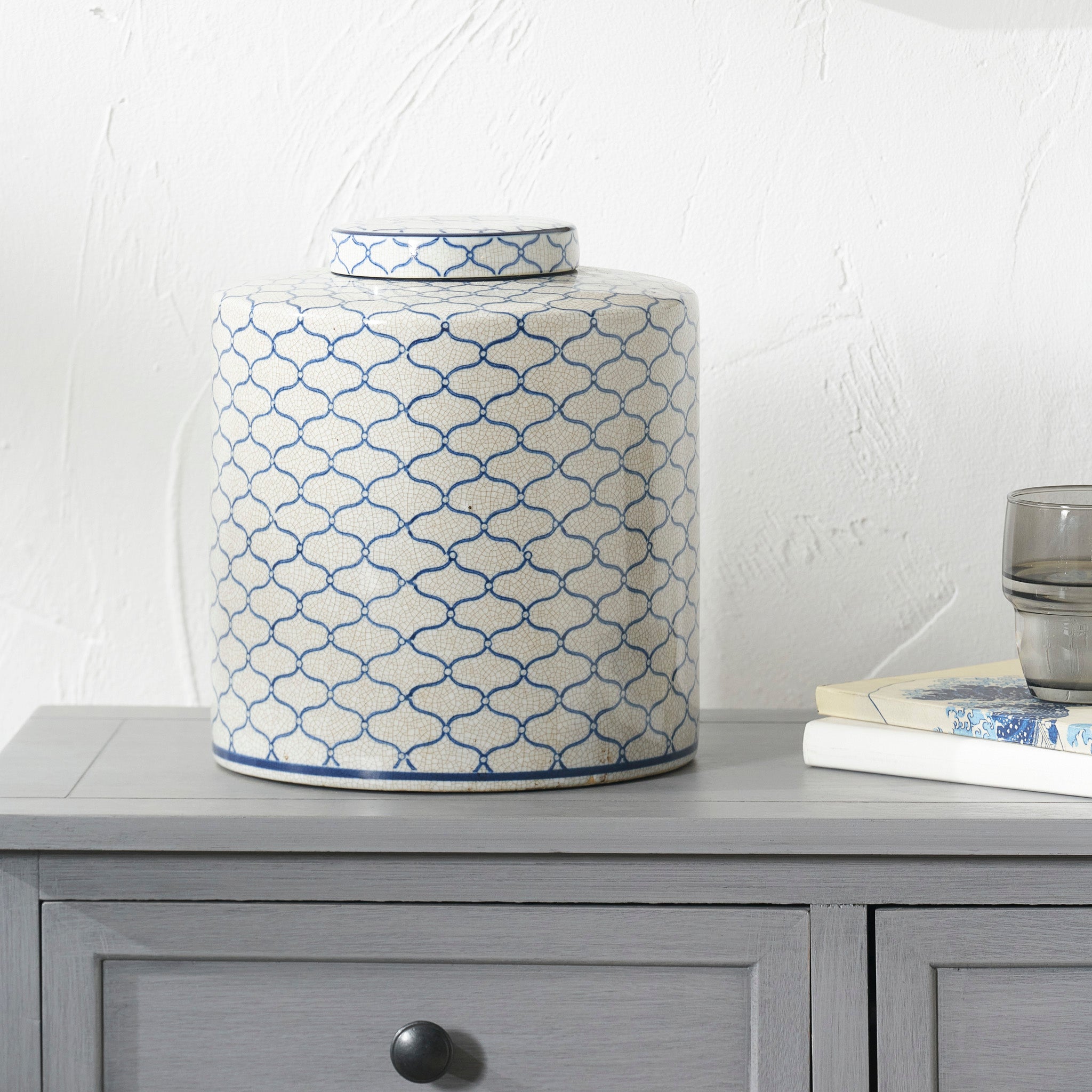 Demetri Grey and Blue Ceramic Lidded Ginger Jar