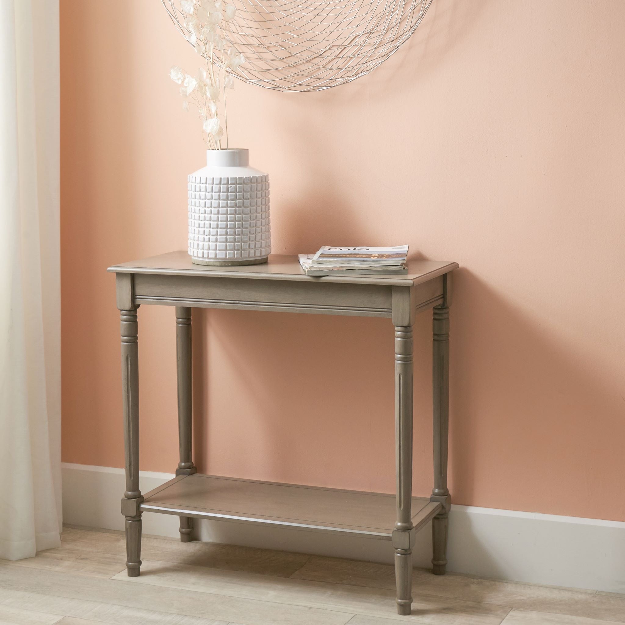 Heritage Taupe Pine Wood Rectangular Console