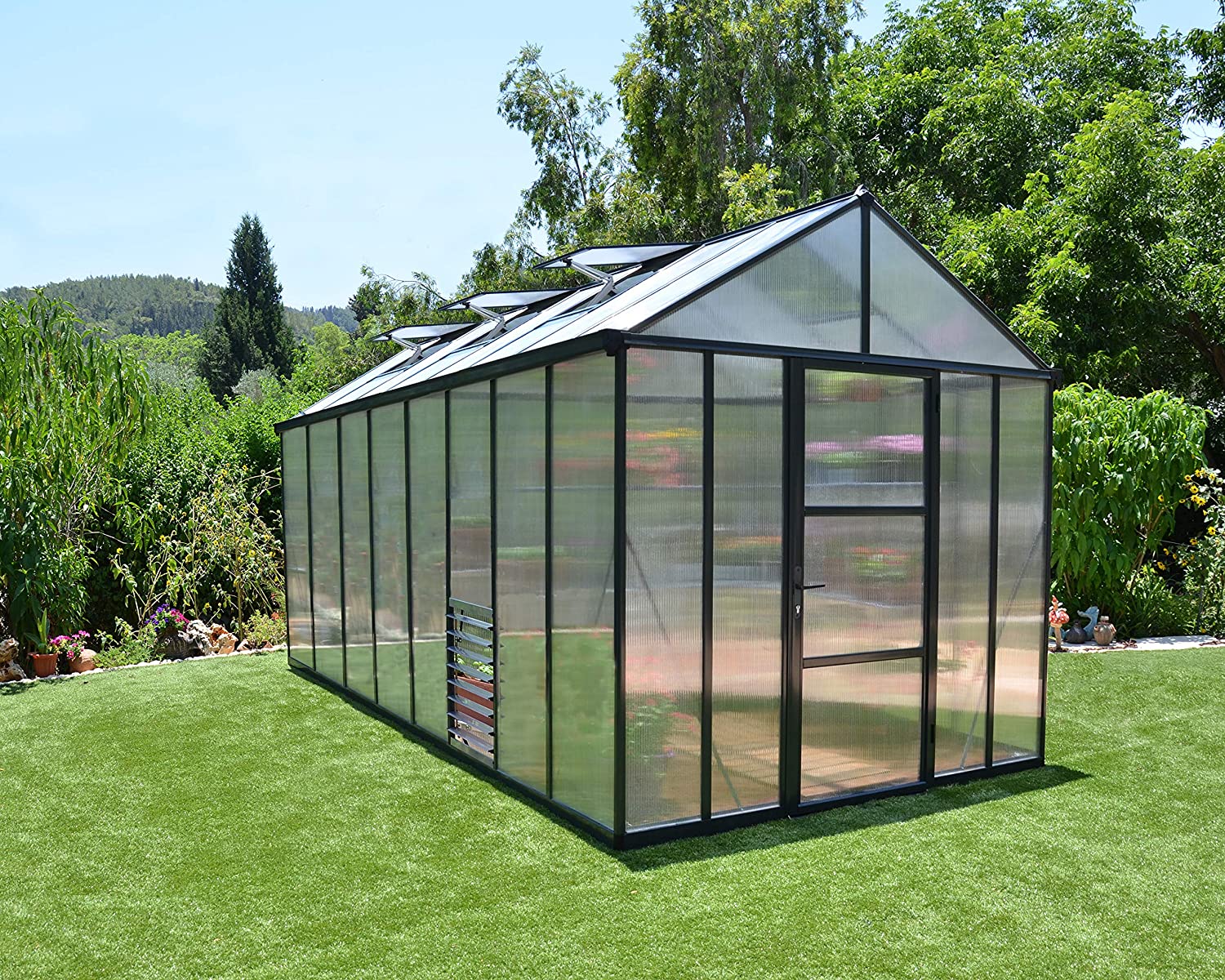 Glory 8′ x 16′ Greenhouse – Grey Frame & Multiwall Polycarbonate Panels