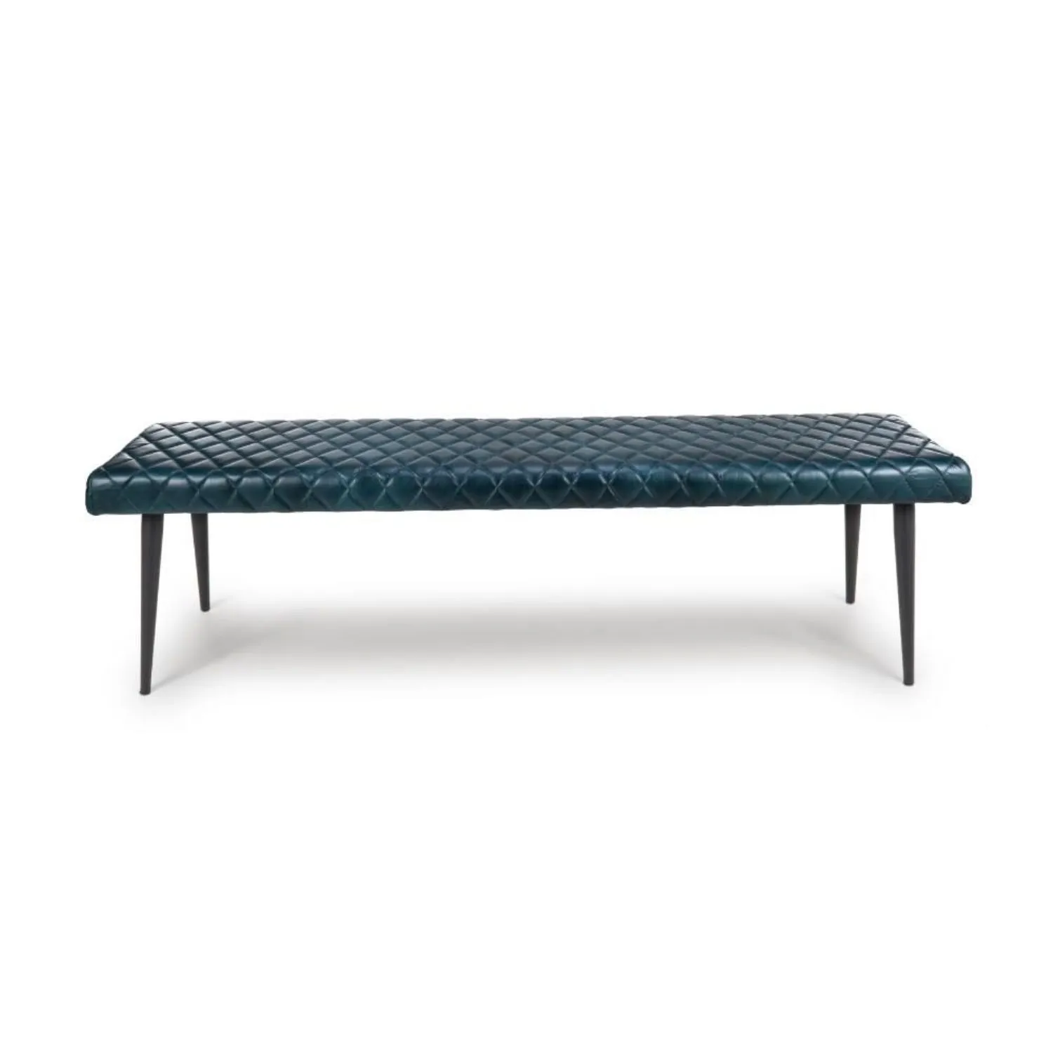 Blue Leather 160cm Large Dining Bench Black Metal Legs