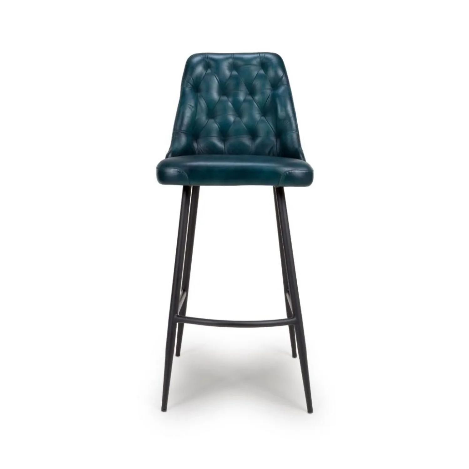 Blue Leather Bar Chair with Black Metal Legs