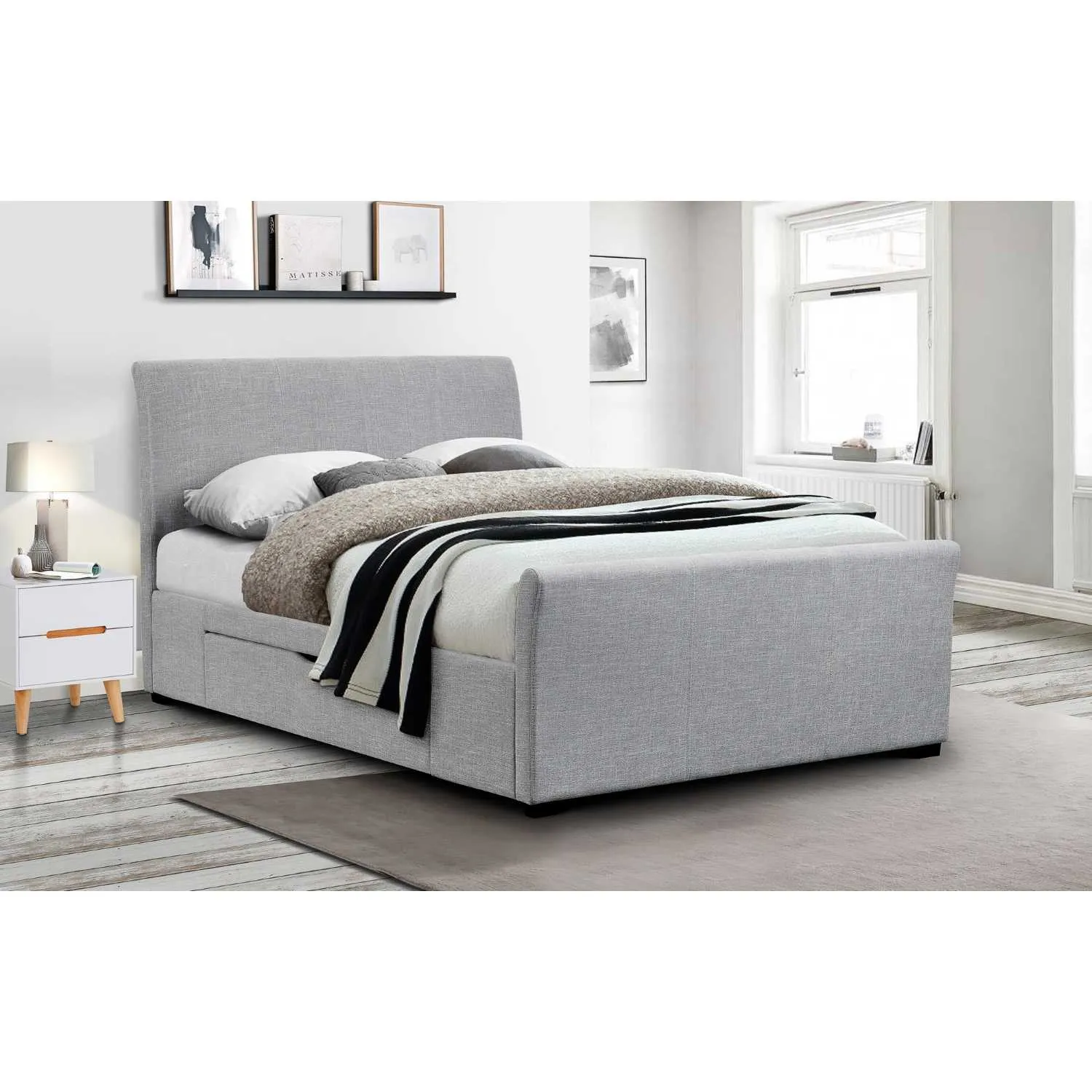 Capri Fabric Bed With Drawers Light Grey 180cm