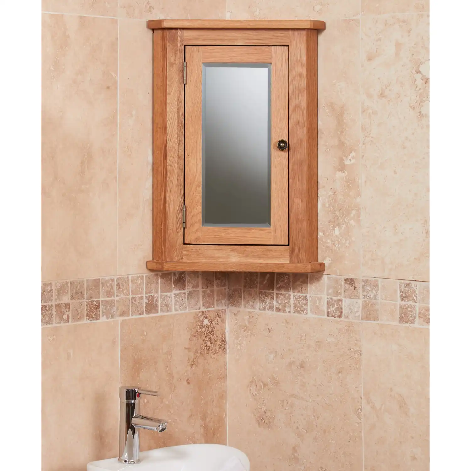 Solid Oak Mirrored Corner Bathroom Cabinet