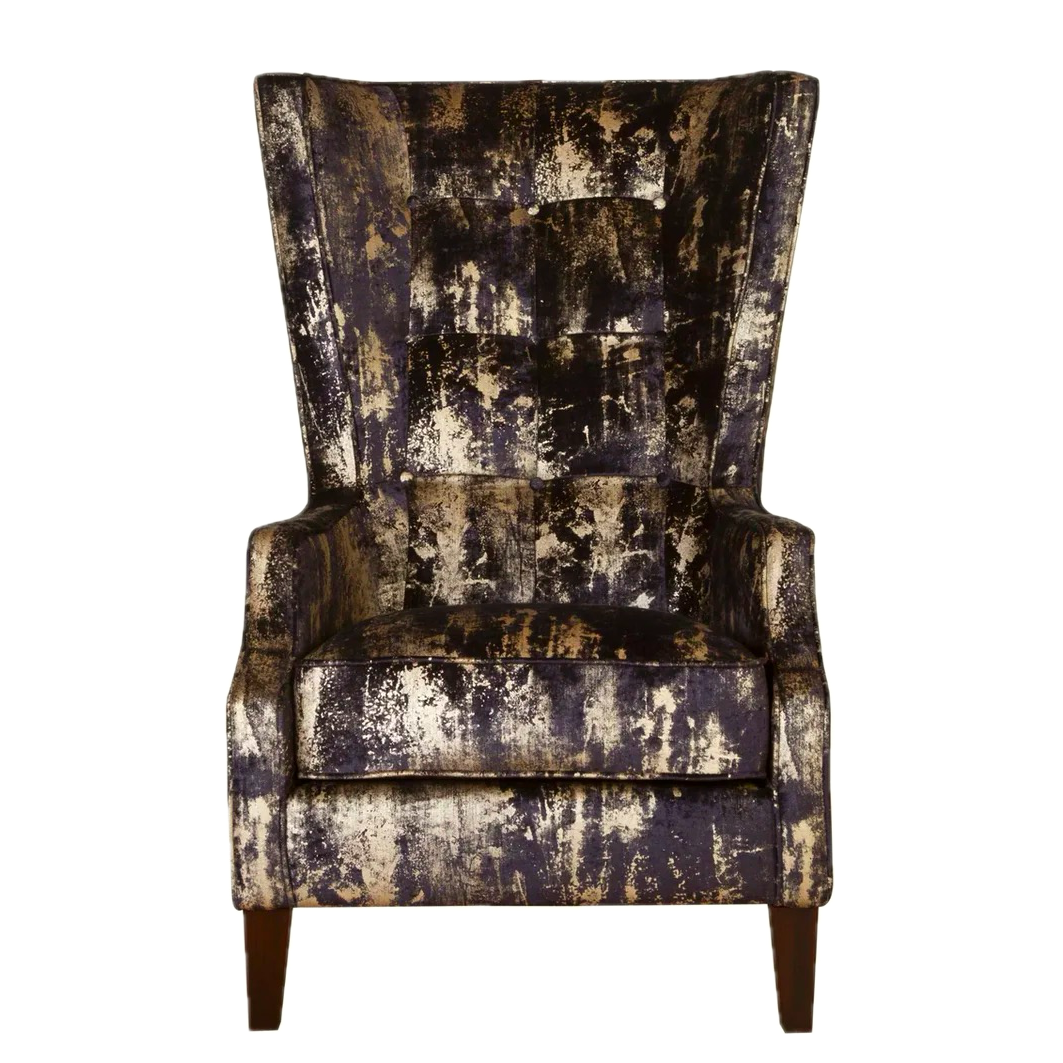 Crinkle Black-Gold Fabric Throne Winged Accent Chair – Choice Of Legs