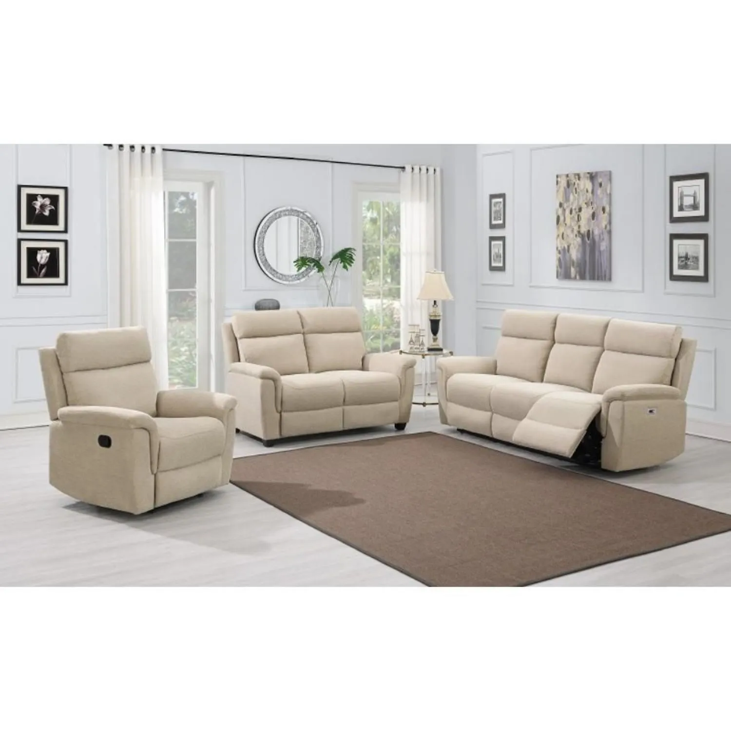 Natural Chenille Fabric 1 Seater Electric Reclining Armchair