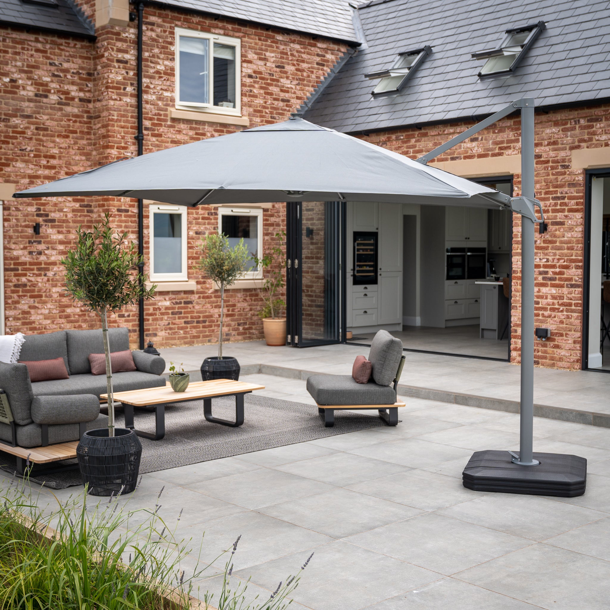 Ares 3m Square Cantilever Parasol with Solar powered LED Lights in Charcoal