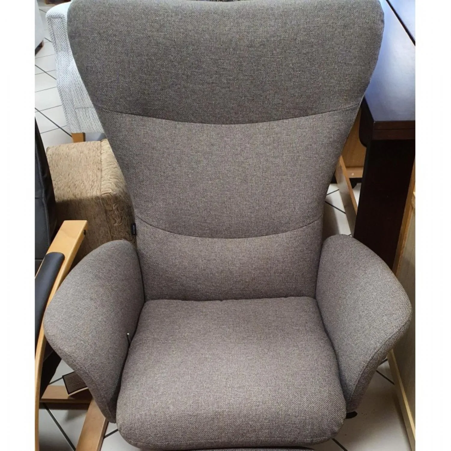 Luxury Recliner Chair with Back Tilt in Brown Grey Fabric