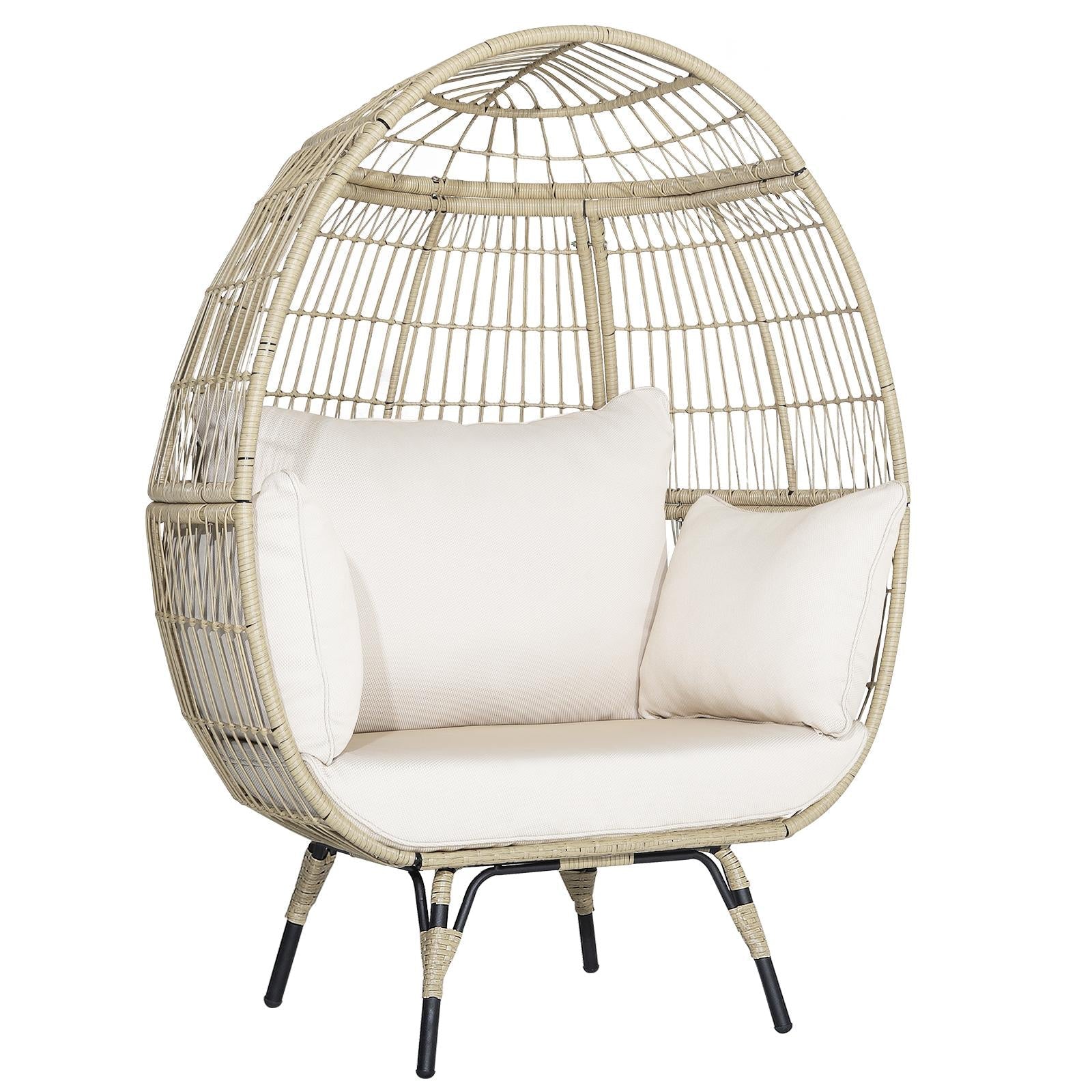 Oversized Rattan Egg Chair with 4 Cushions for Balcony Backyard