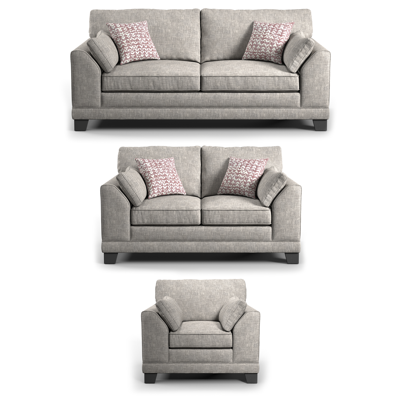 Hilliard Fullback Fabric 3 Piece Sofa Suite Grey or Mist