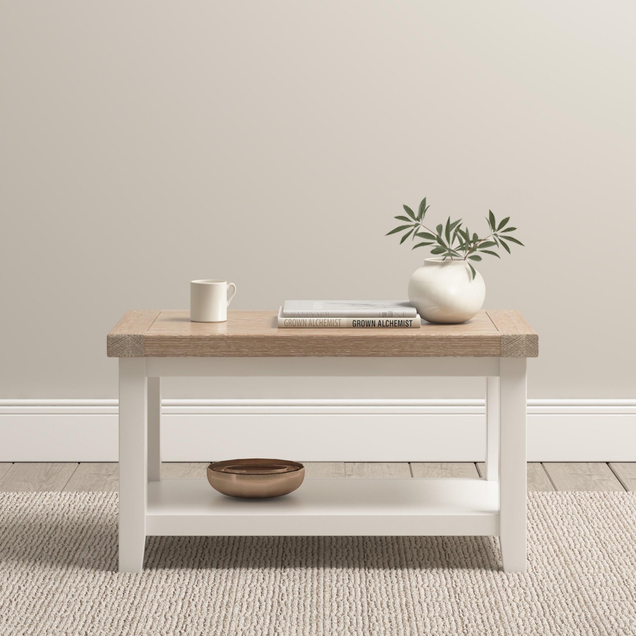 Burford Large Coffee Table with Shelf in Warm White