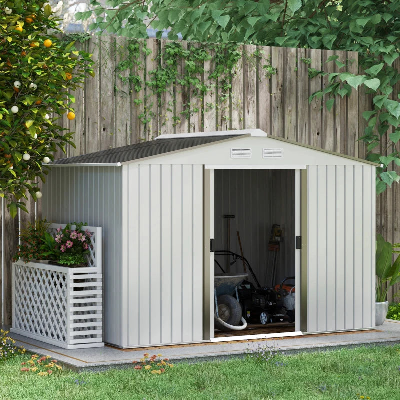 9 x 6 ft (277L x 195W x 192Hcm) Metal Shed with Foundation and Ventilation Slots – Silver – Outsunny