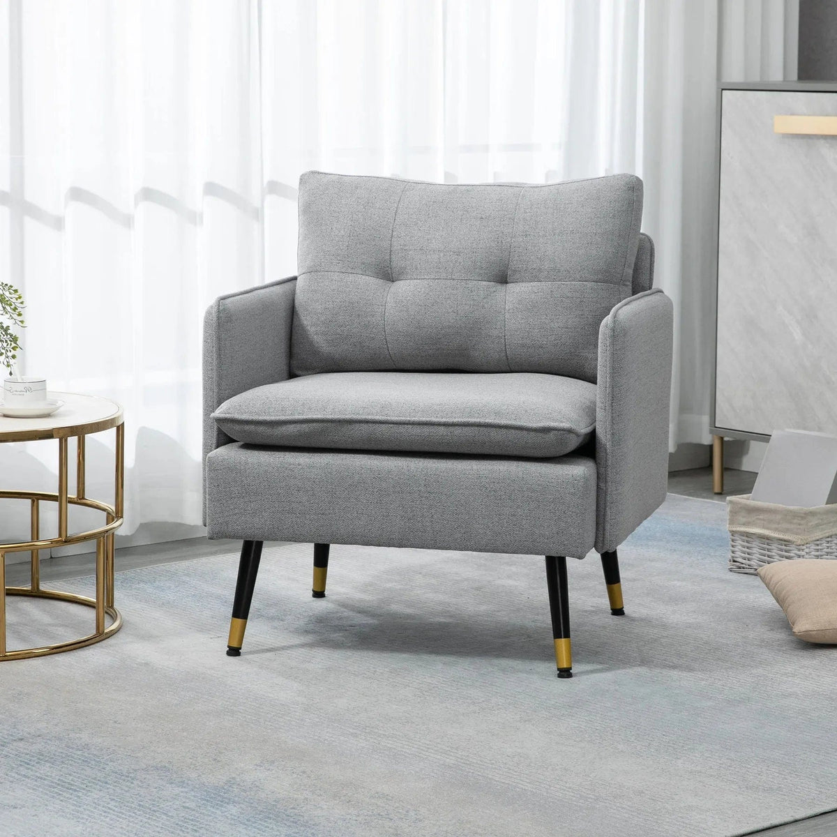 Modern Upholstered Accent Armchair for Living Room and Bedroom – Grey