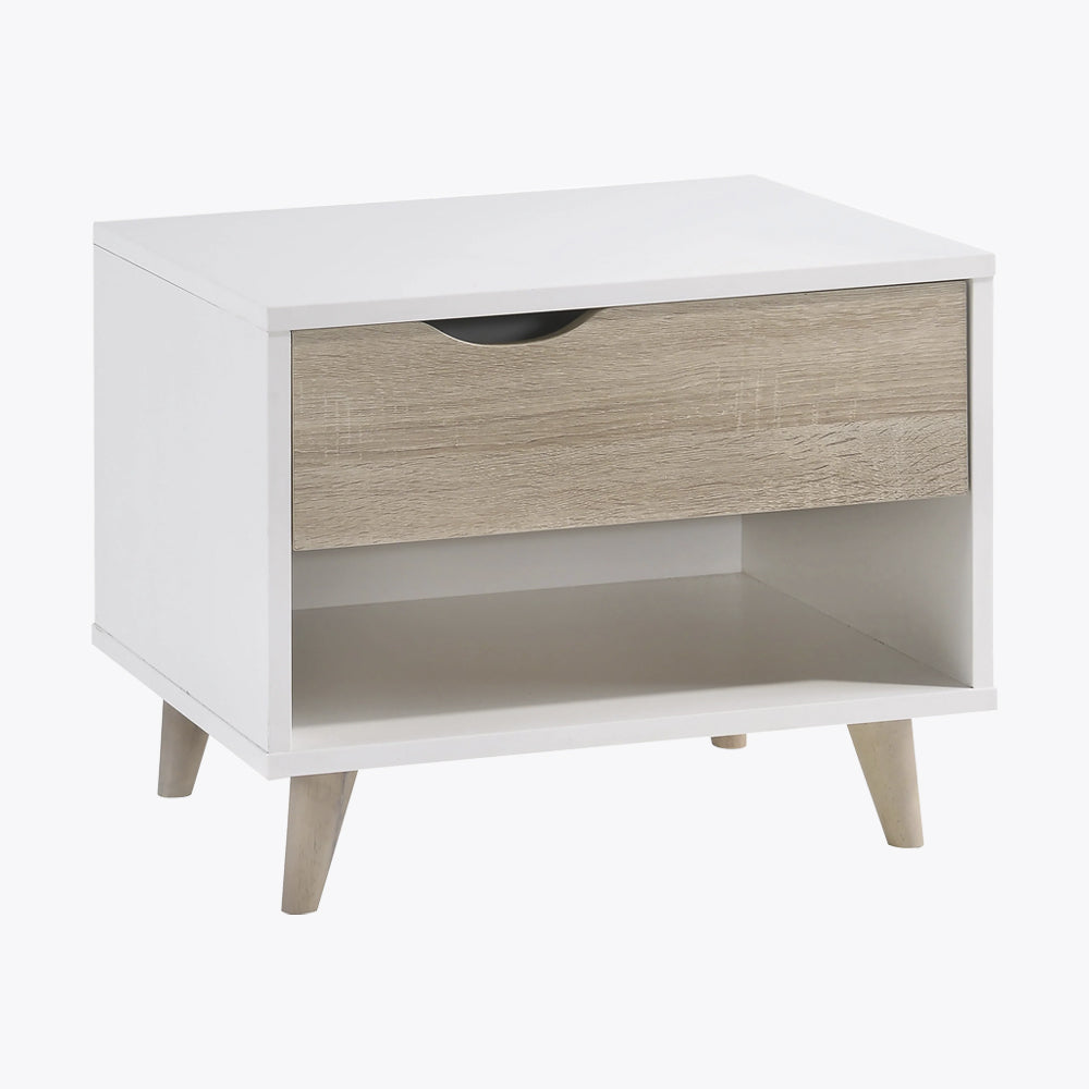 Stockholm 1 Drawer Bedside White-Oak