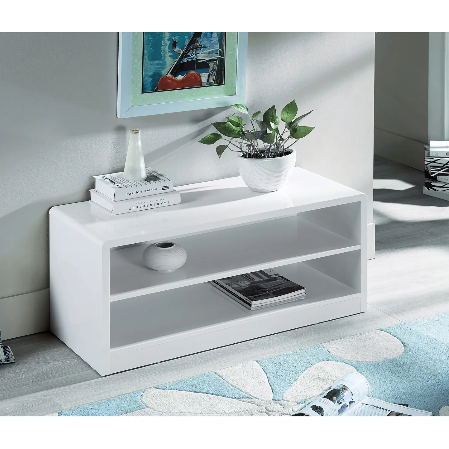 Manhattan High Gloss White Compact TV Unit