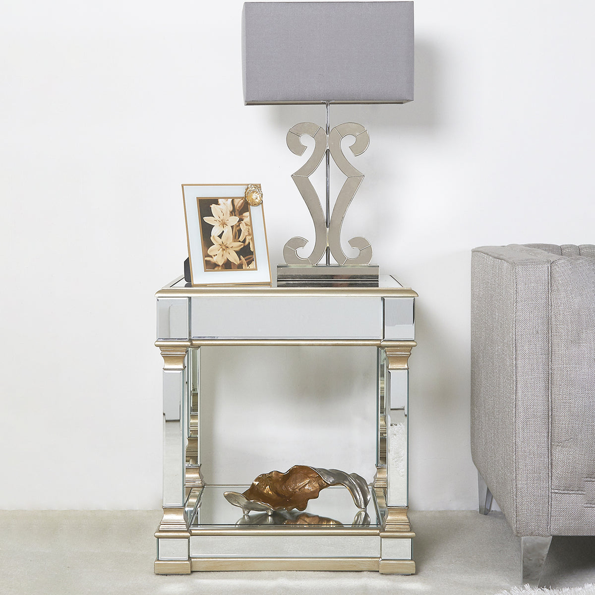 Lexi Champagne Mirrored End Table