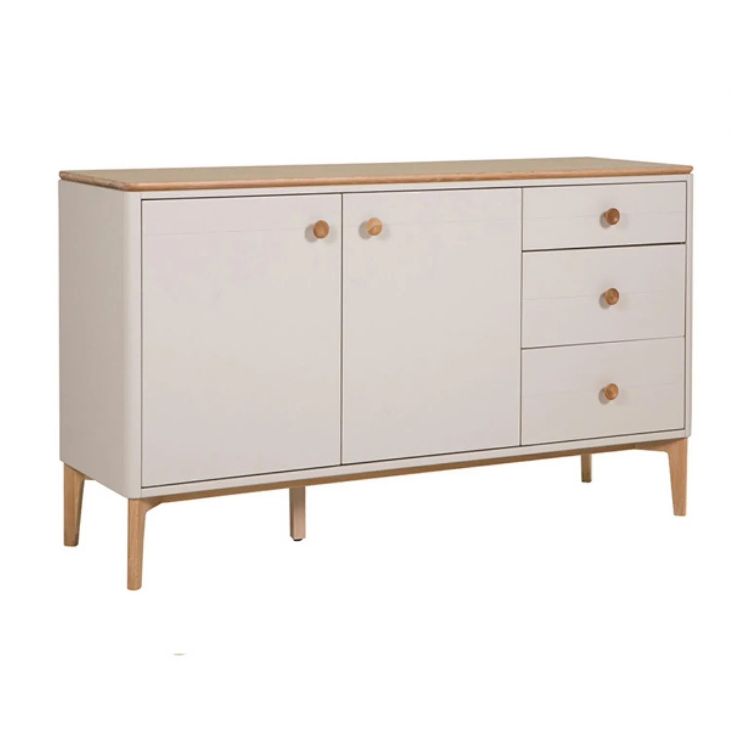 Scandi Taupe and Oak Large 2 Door 3 Drawer Sideboard