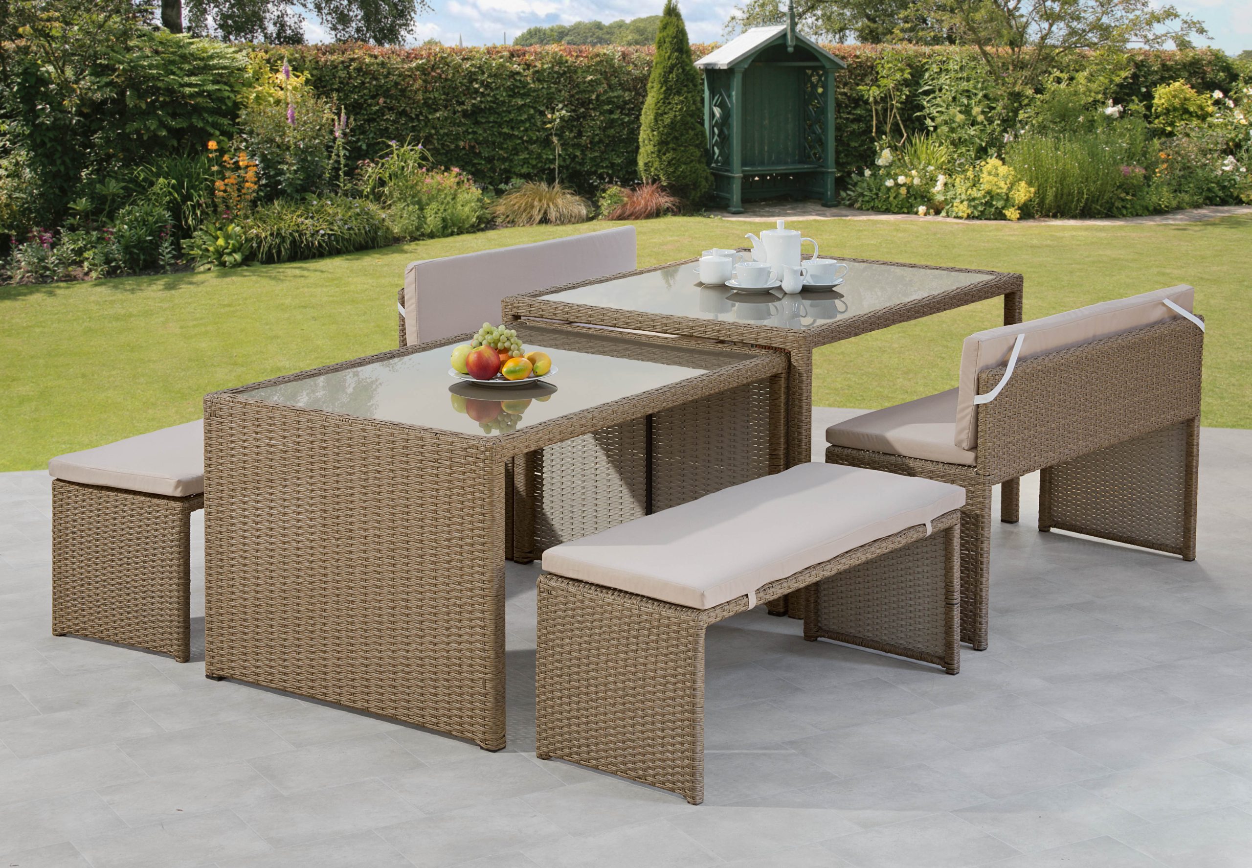 Melbourne Rattan Space Saving Garden Furniture 6 Piece – Natural