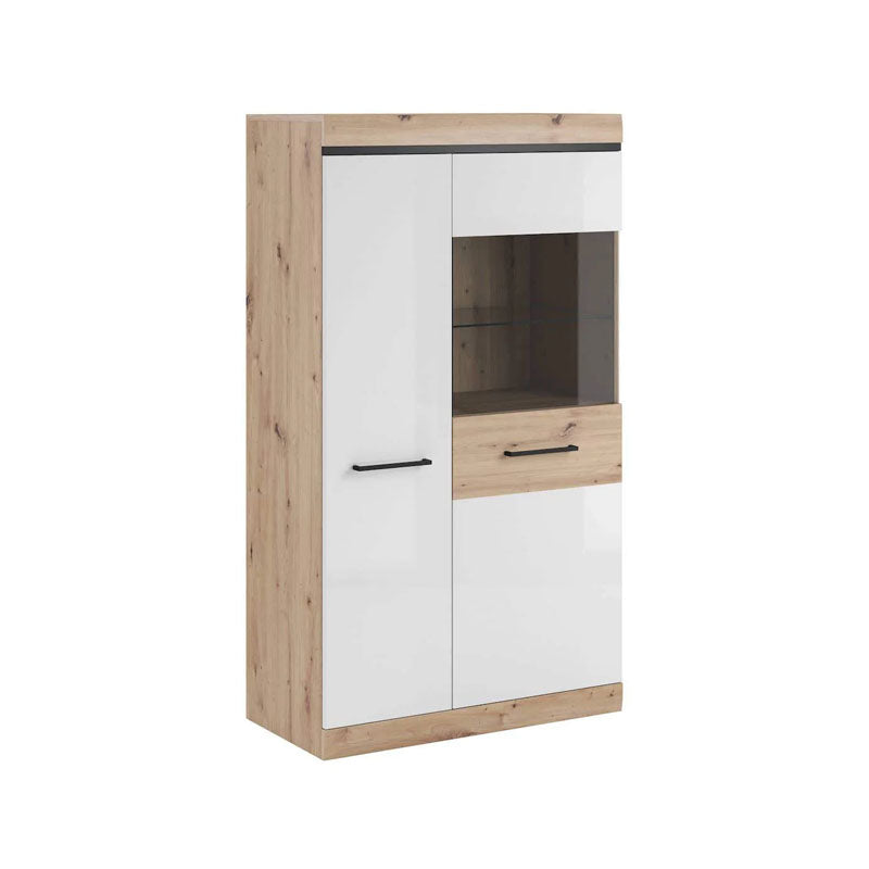 Nelly Wooden Large Display Cabinet in Oak Artisan and White High Gloss