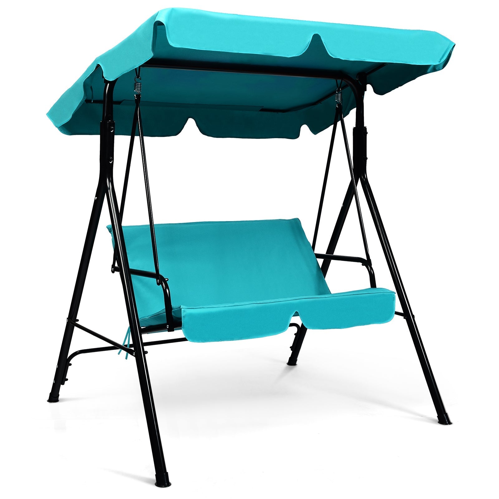 2 Seaters Garden Swing Chair with Adjustable Canopy-Blue