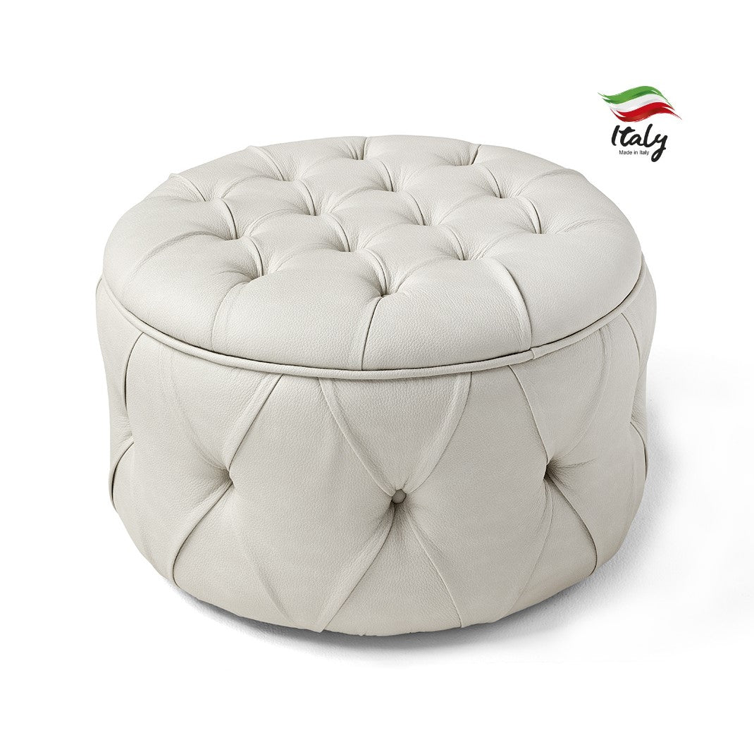 Margherita Round Button Tufted Italian Leather Ottoman – Choice Of Leathers