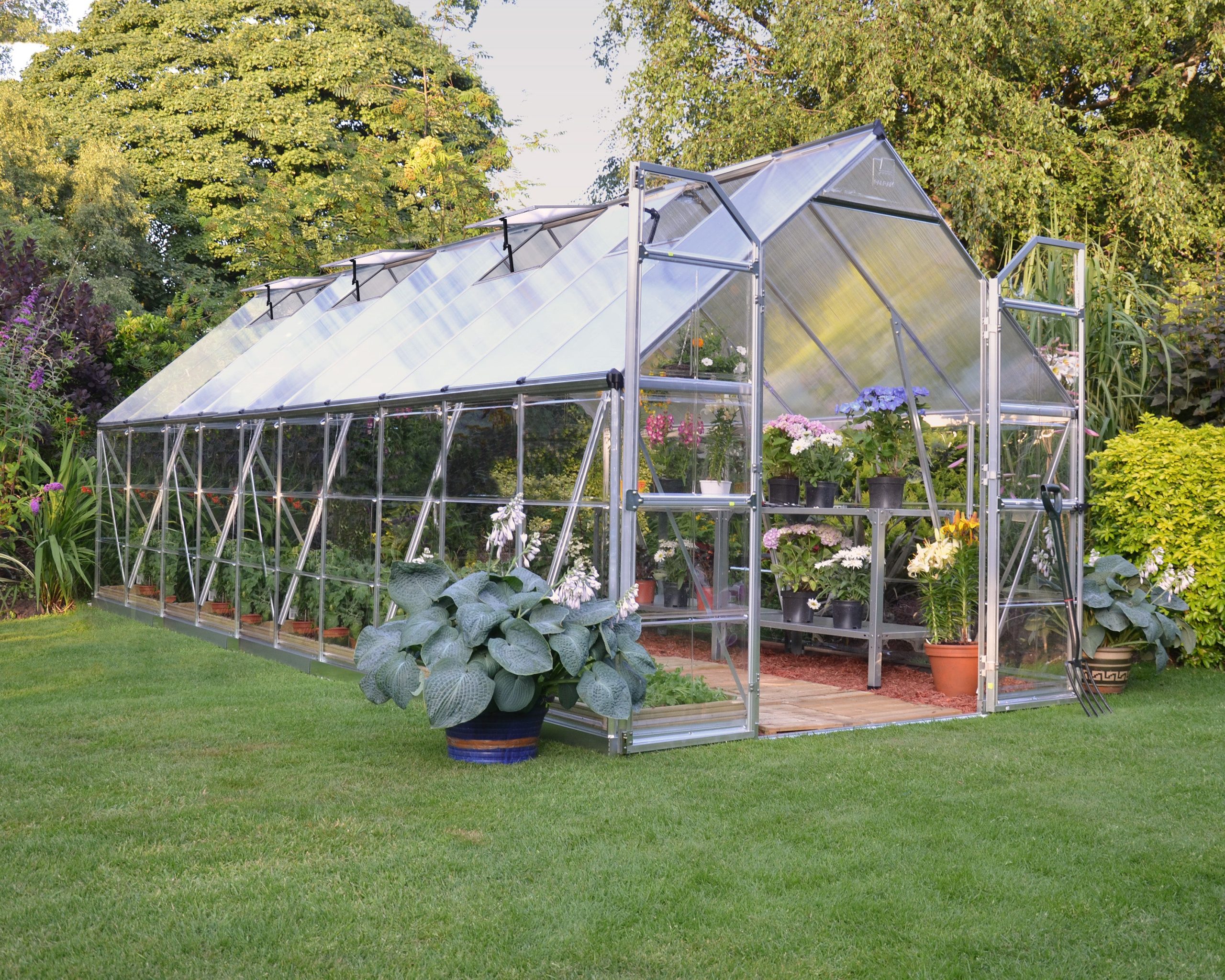 Balance 8′ x 20′ Greenhouse – Silver Aluminium Frame & Hybrid Polycarbonate Panels