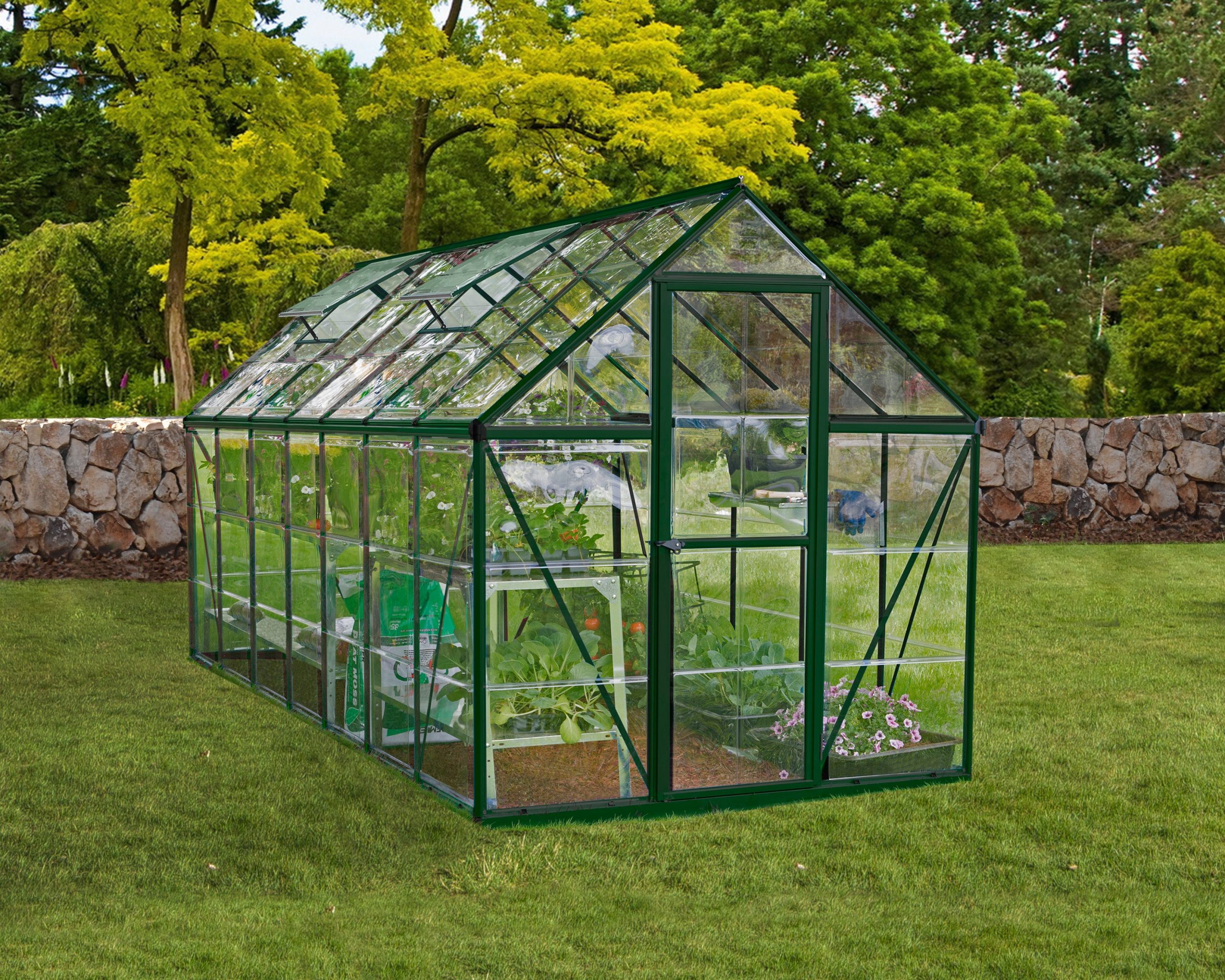 Harmony 6′ x 14′ Greenhouse – Green Frame & Clear Polycarbonate Panels