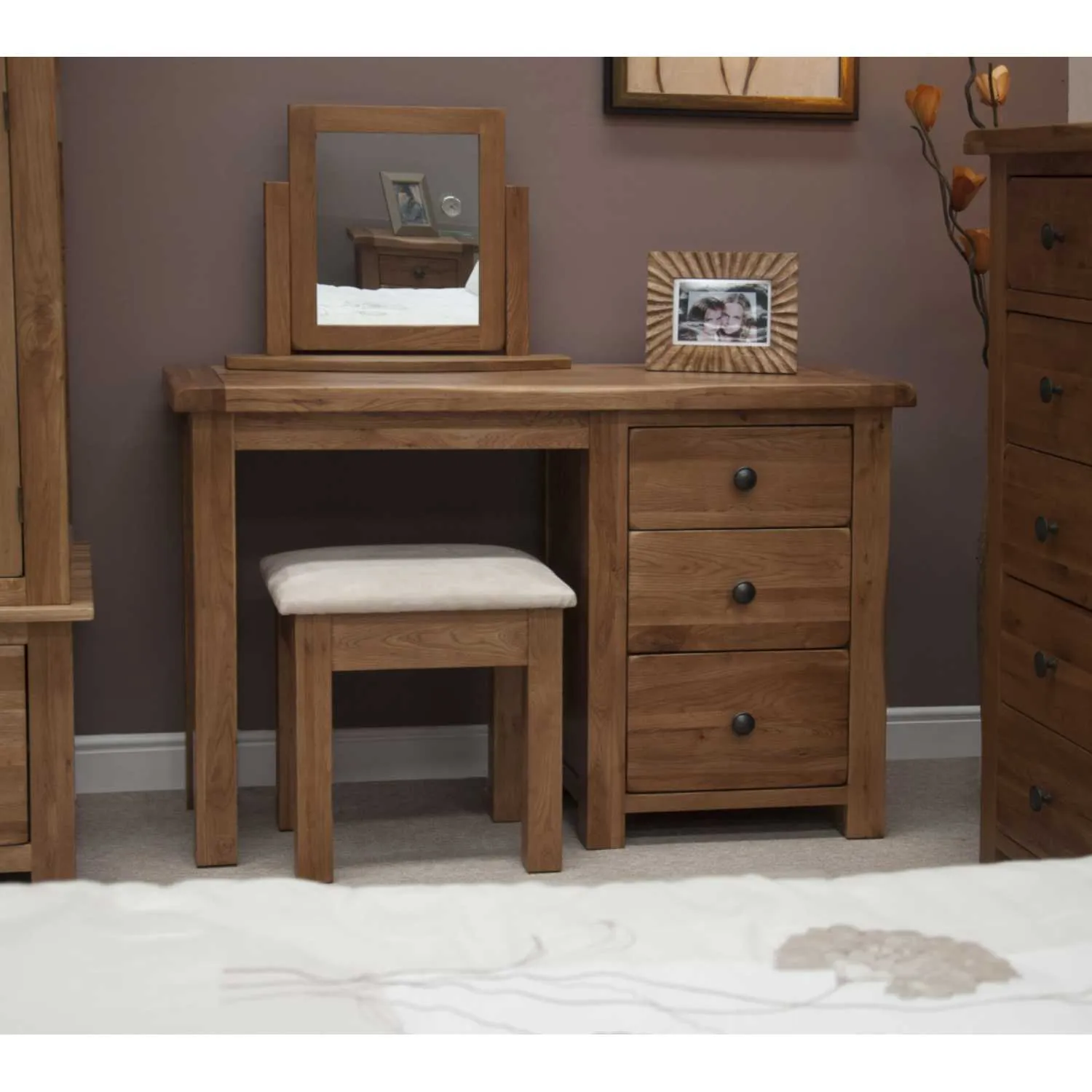 Rustic Oak Dressing Table and Stool