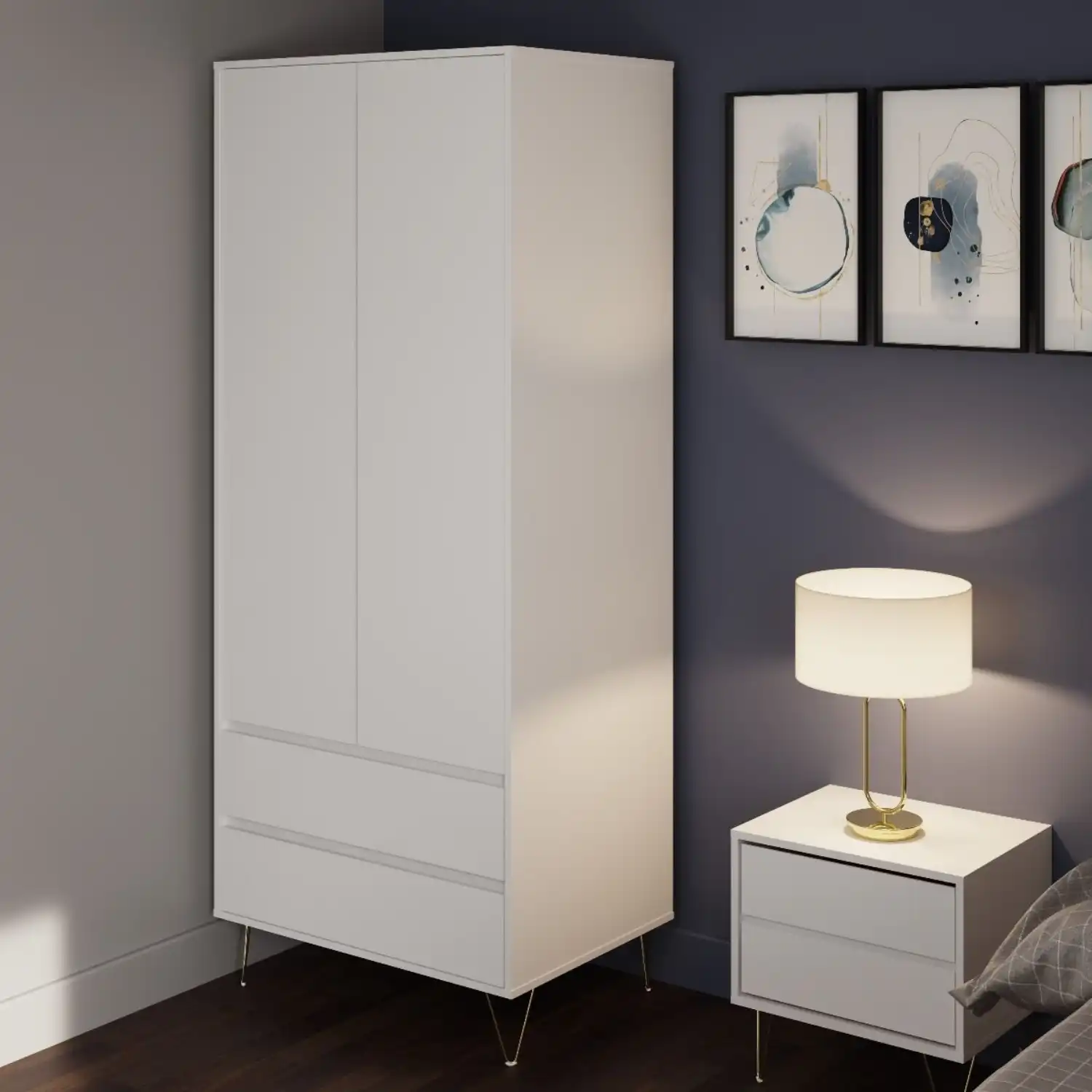 White Double Narrow Wardrobe