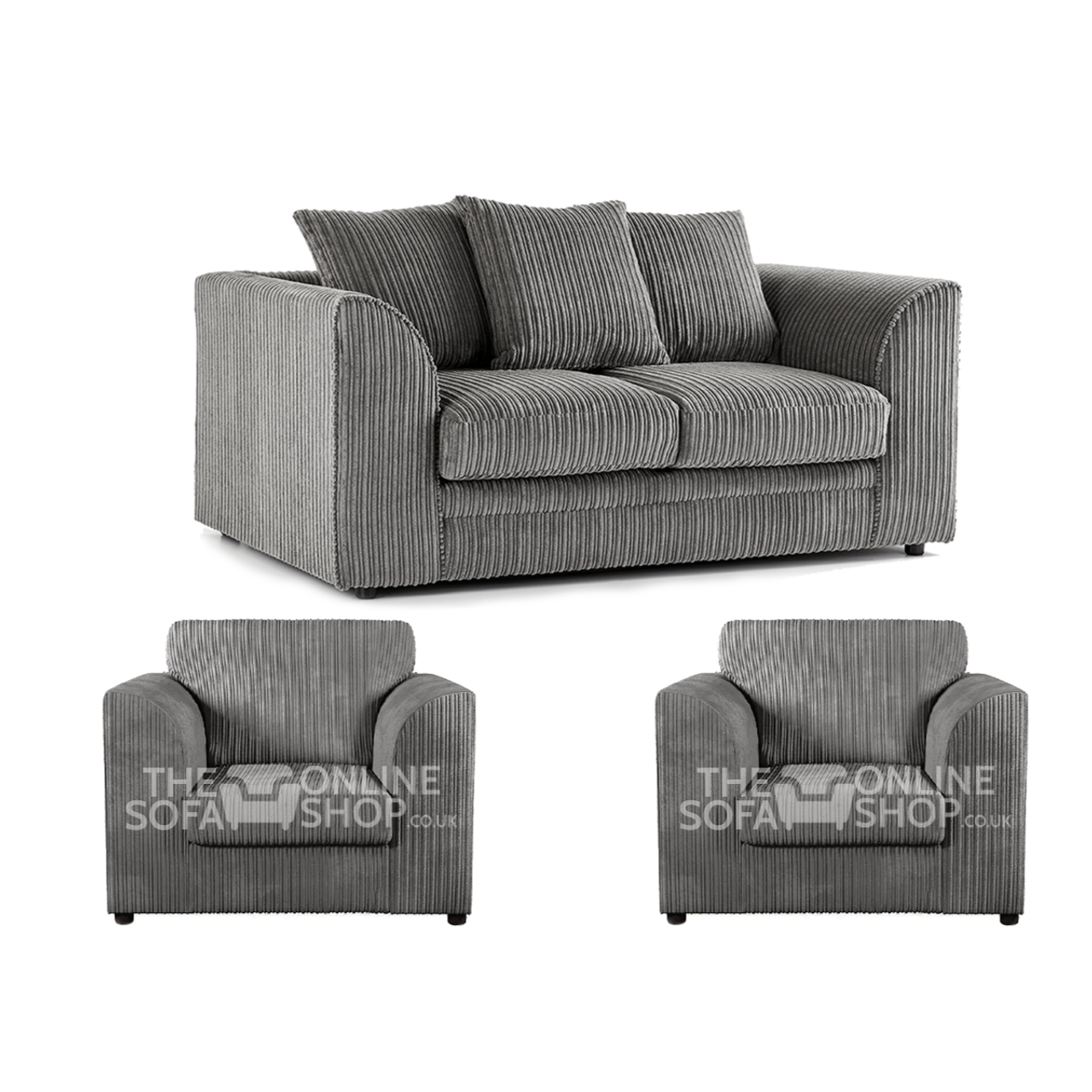 Oxford Full Jumbo Cord 2 Seater and 2 x Armchairs – Scatter back