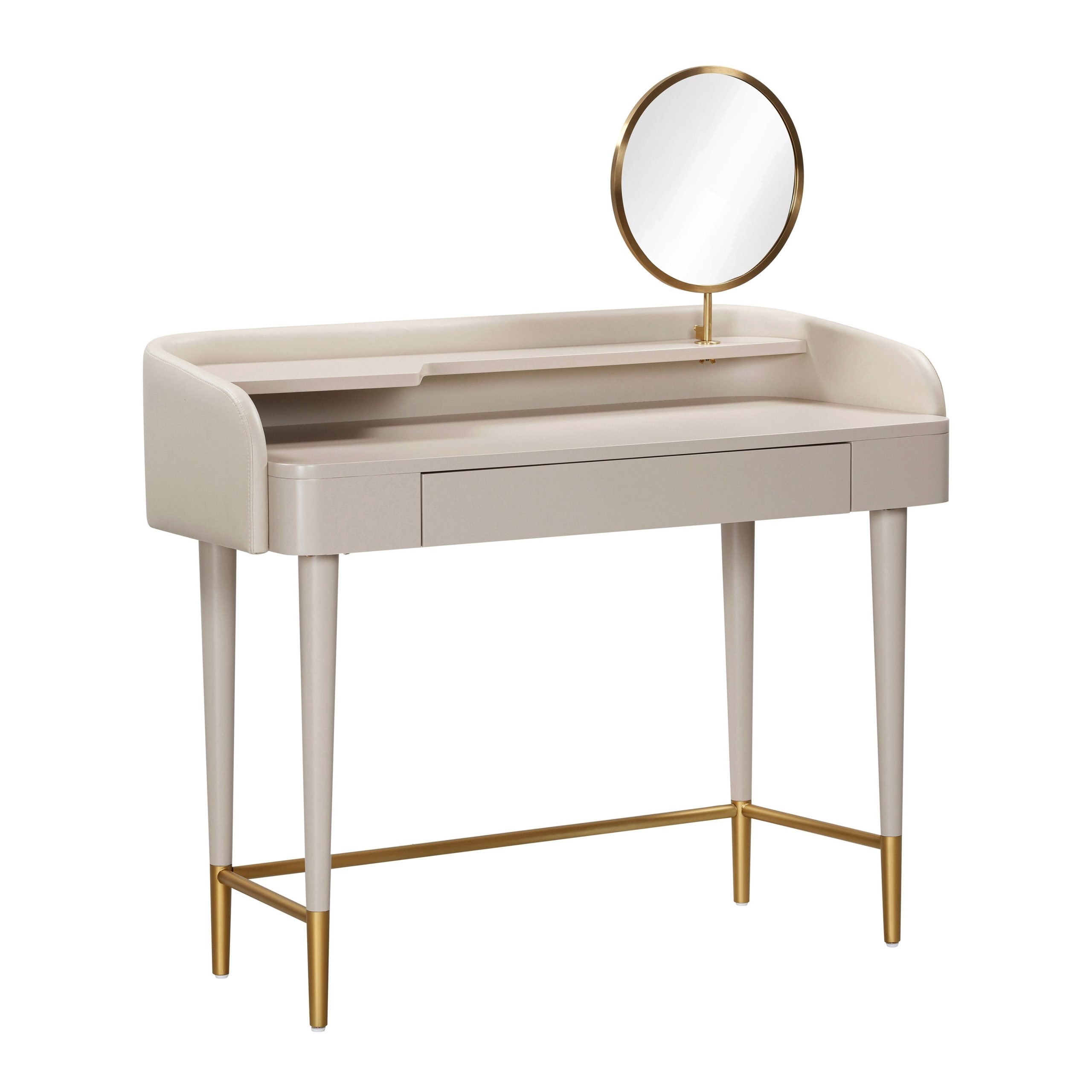 Penelope Taupe Vegan Leather Wrapped Vanity Desk Dressing Table