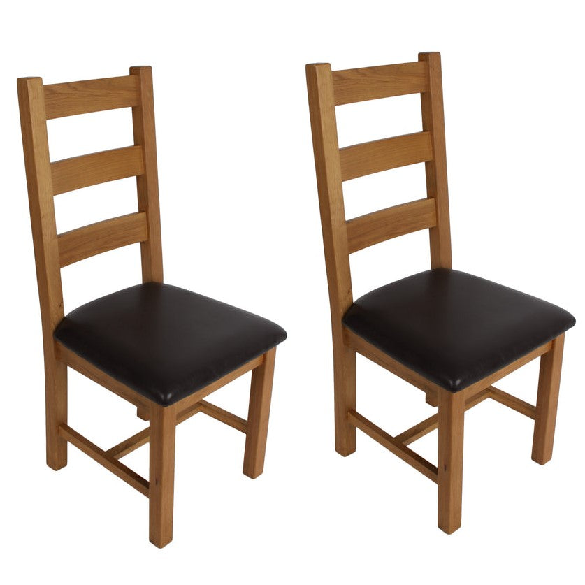 Torino Country Solid Oak Ladder Back Dining Chairs – Set Of 2