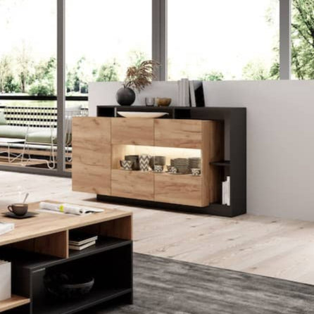 Alva Wooden Sideboard 155cm in Oak Gold Craft & Black