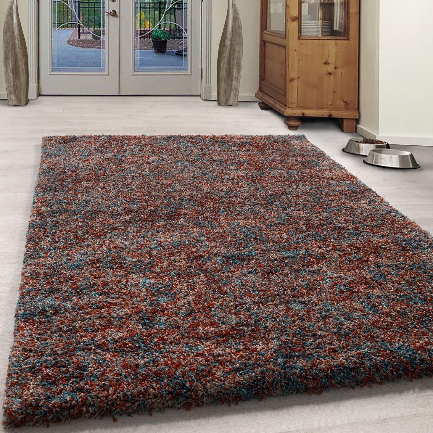 Terracotta & Teal Blend Shaggy Rug – Enjoy