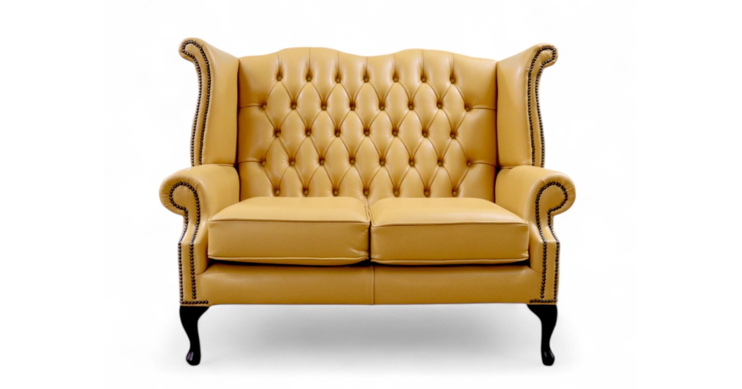 Chesterfield 2 Seater Queen Anne High Back Wing Sofa Hemmingway Mustard Seed Leather