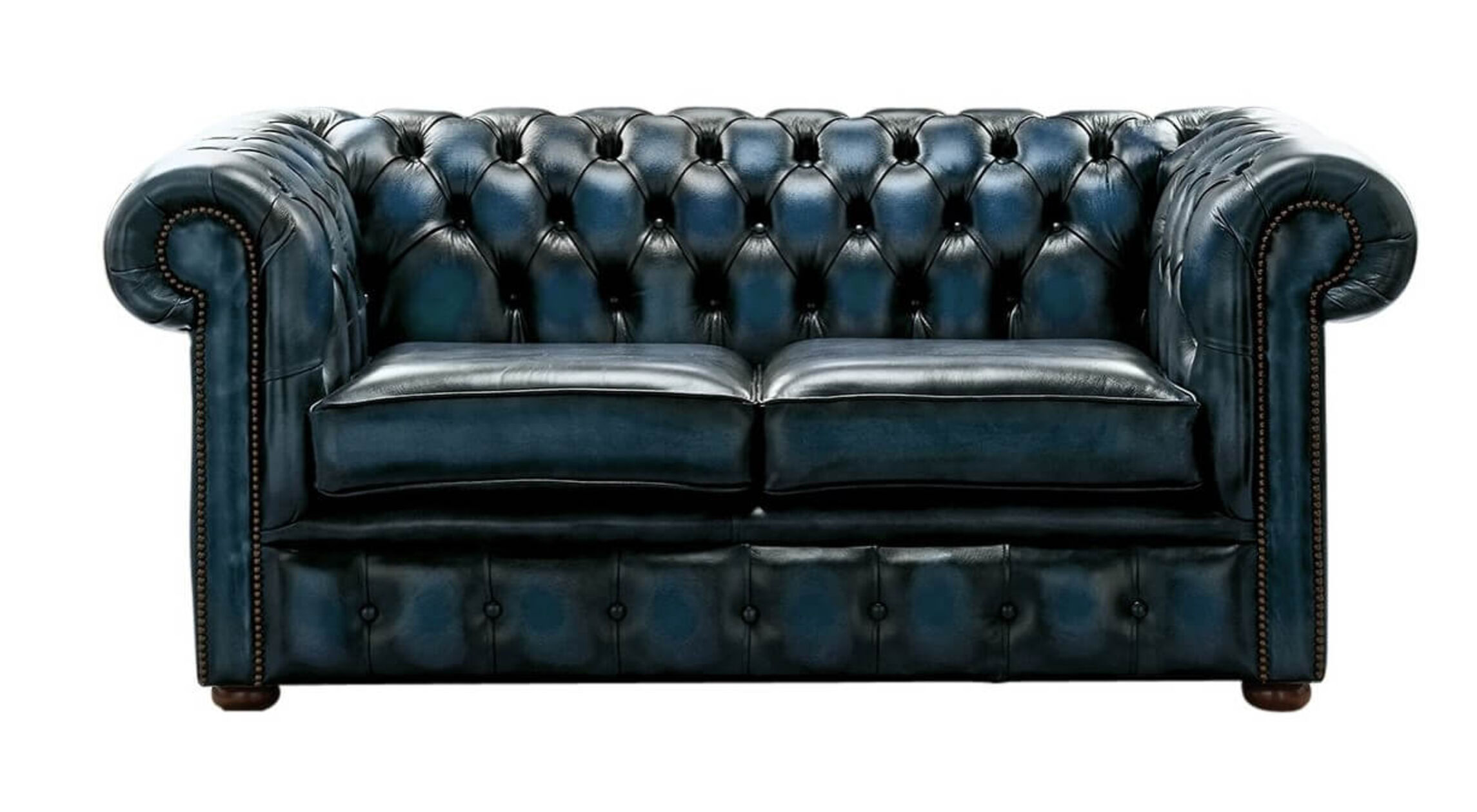 Chesterfield 2 Seater Antique Blue Leather Sofa Settee