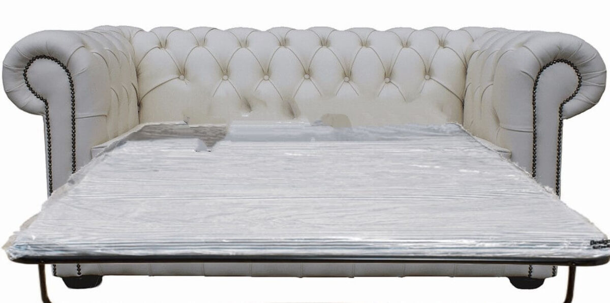 Chesterfield 2 Seater Sofa Bed White Leather