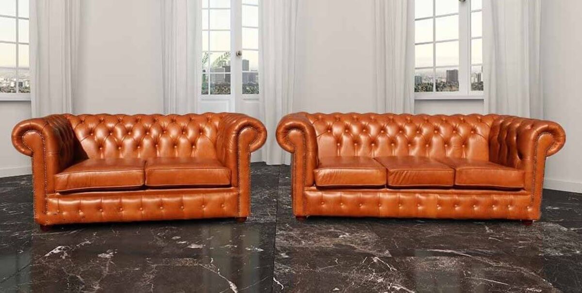 Chesterfield 3+2 Seater Settee Old English Tan Leather Sofa Suite