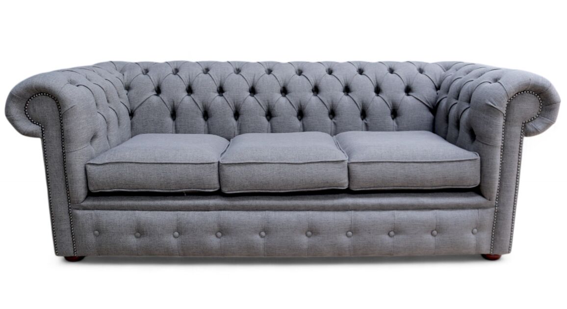 Chesterfield 3 Seater Settee Bacio Pewter Grey Fabric Sofa Offer