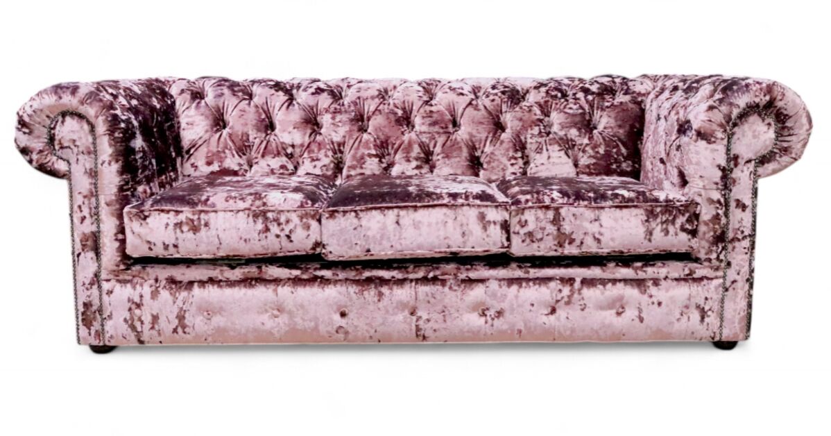 Chesterfield 3 Seater Settee Lustro Blush Pink Velvet Sofa Offer